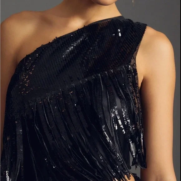 Eva Franco Black Sequin One Shoulder Top - Picture 2 of 6